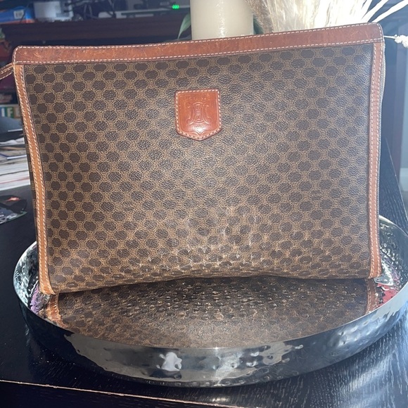 Authentic Vintage Celine Brown Macadam PVC Canvas and Leather Clutch Bag Large - Picture 2 of 13